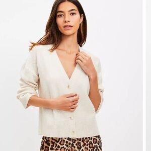 Loft Ribbed Sleeved V Neck Cardigan size XL NWOT